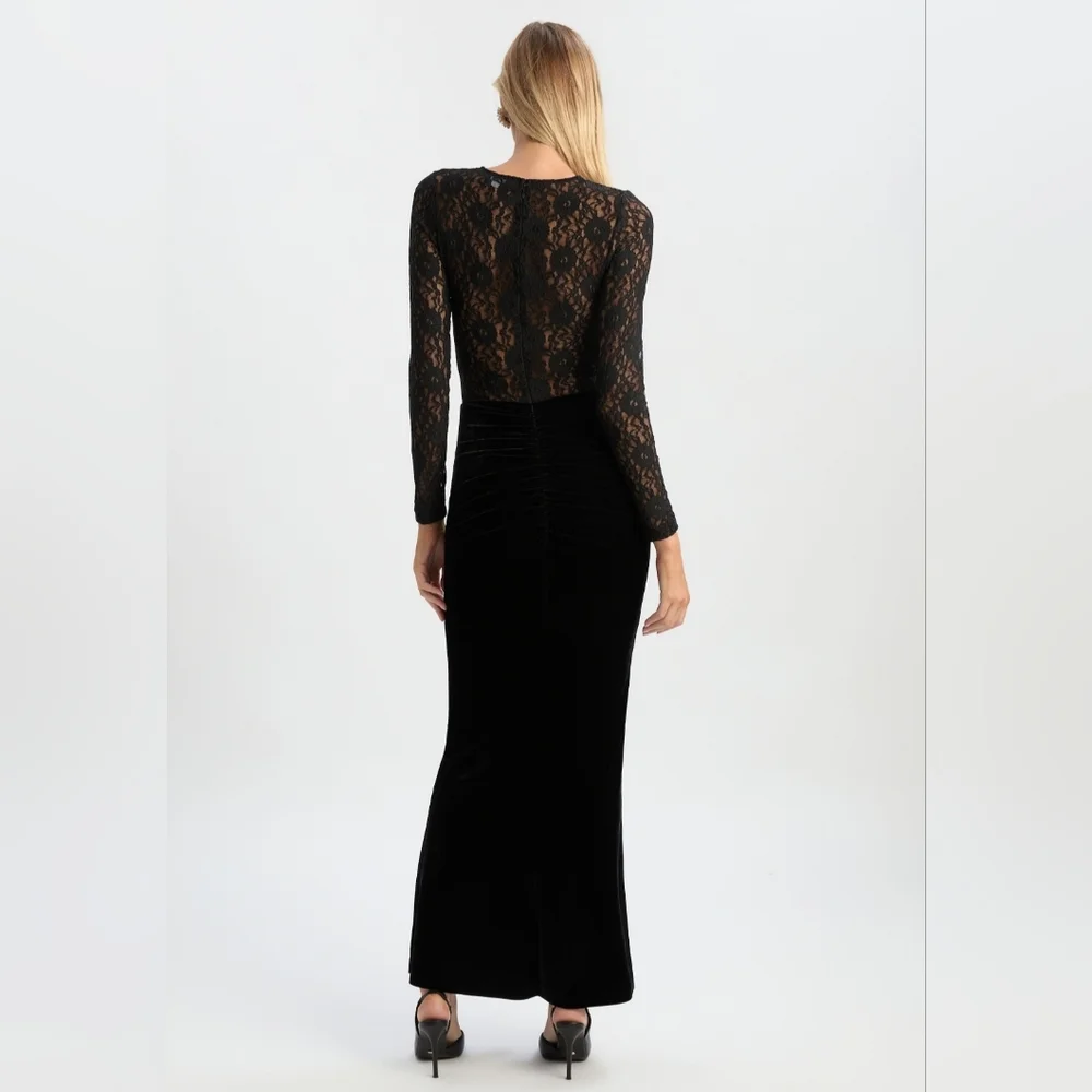 Bardot helenie velour lace maxi dress‎ in black - Picture 5 of 15